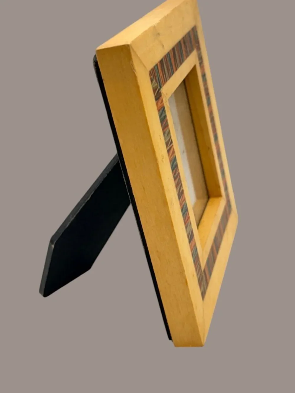 Vintage Inlaid Wood Mini Picture Frame 2.5x3 Pic + Easel Small Format Art Decor